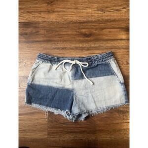Aerie Denim Pull On‎ Patchwork Shorts Medium Summer Preppy Western Elastic Waist